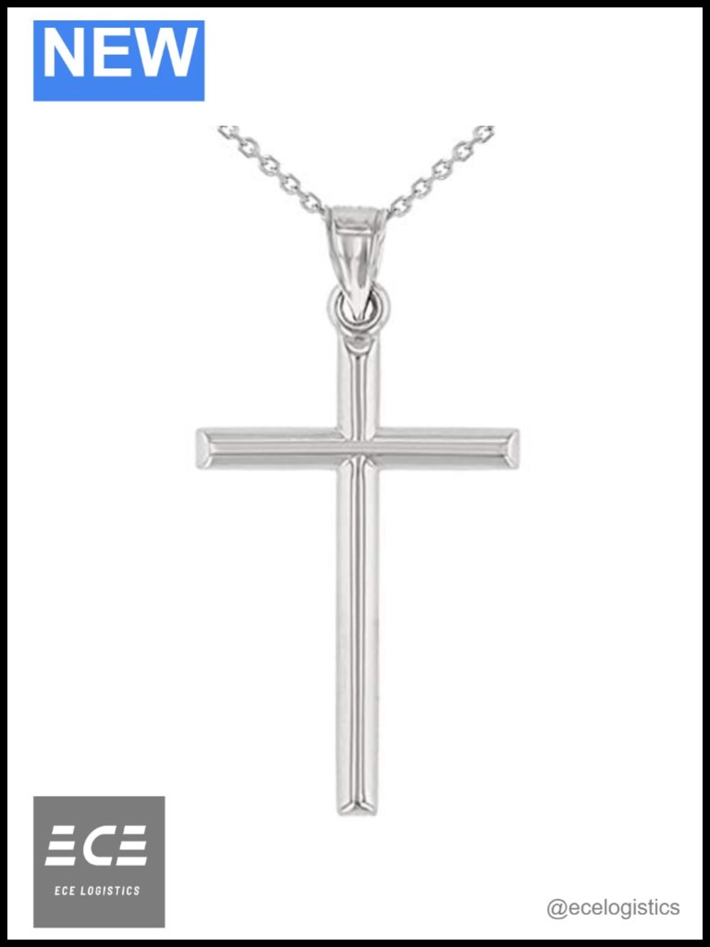14K White Gold Cross Pendant Necklace Plain Dainty Chain